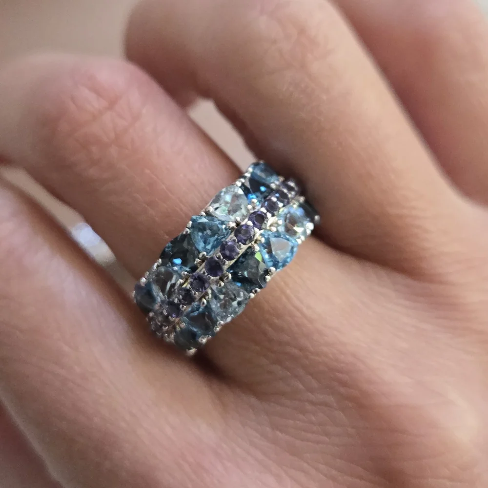 Sterling Topaz Aquamarine Amethyst Ring